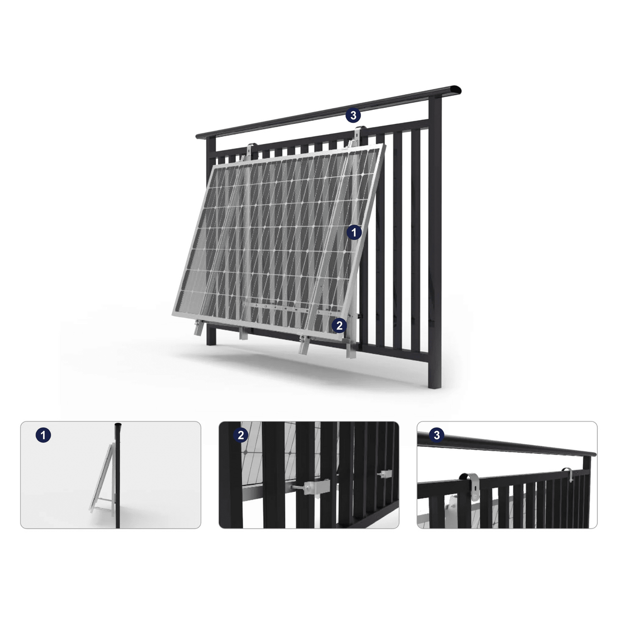 Powerway 3 - in - 1 verstellbare PV Montageset für Balkonkraftwerk - Silber - PVExpress24