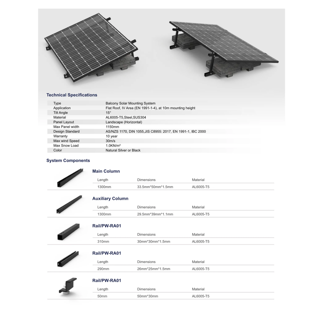 Powerway 3in1 verstellbare PV Montageset für Balkonkraftwerk