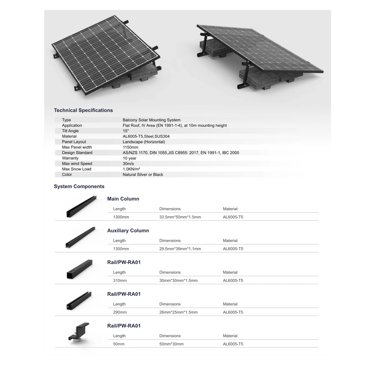 Powerway 3 - in - 1 verstellbare PV Montageset für Balkonkraftwerk - Silber - PVExpress24