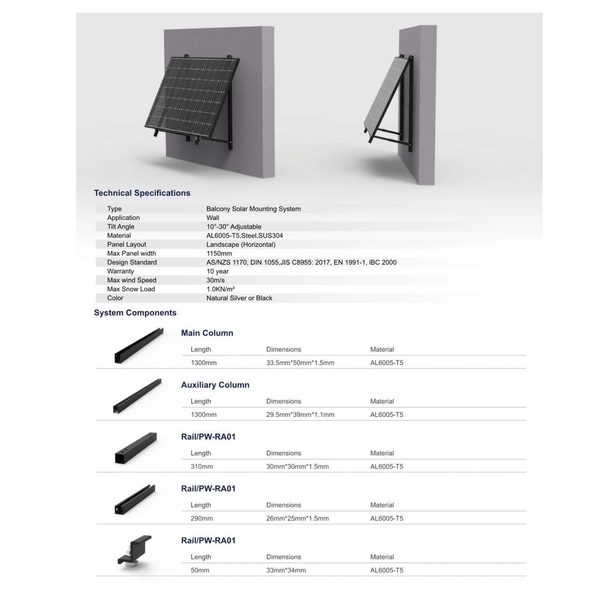Powerway 3in1 verstellbare PV Montageset für Balkonkraftwerk