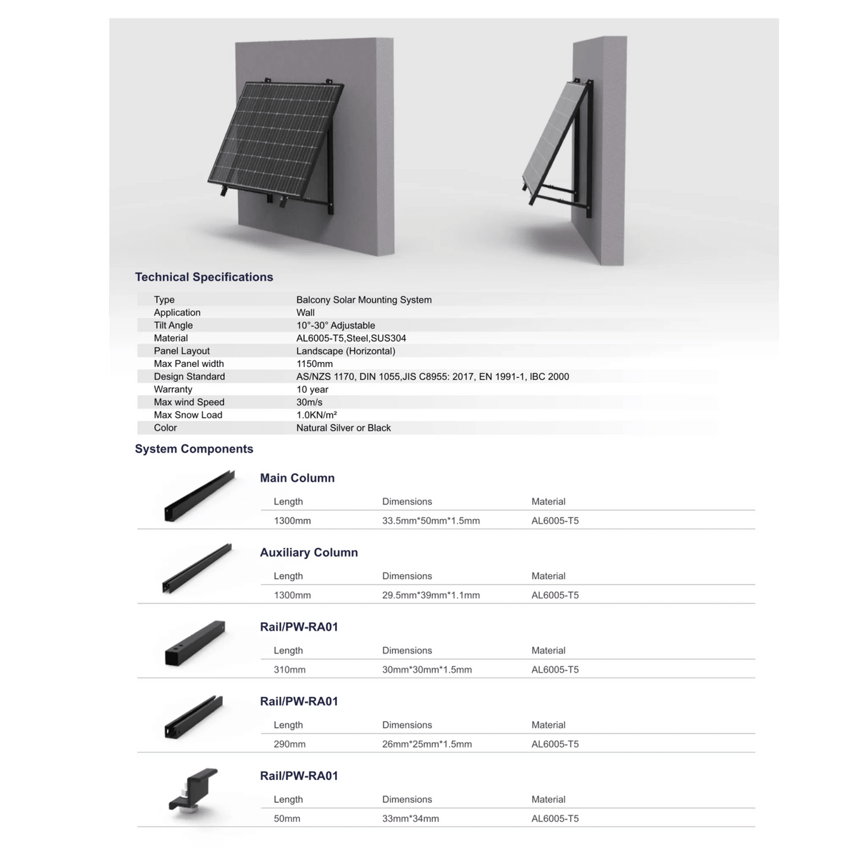 Powerway 3 - in - 1 verstellbare PV Montageset für Balkonkraftwerk - Silber - PVExpress24